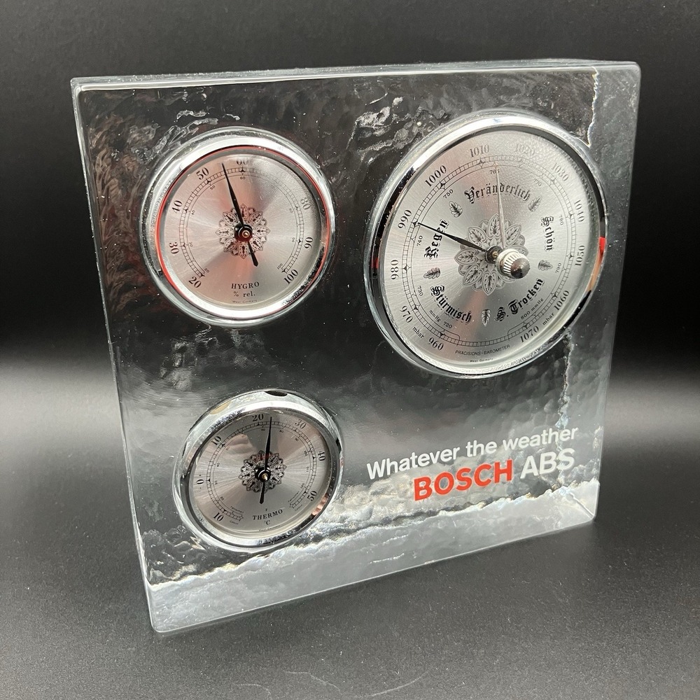 Bosch ABS Glass Weather Station / Hygrometer Barometer Thermometer /West Germany